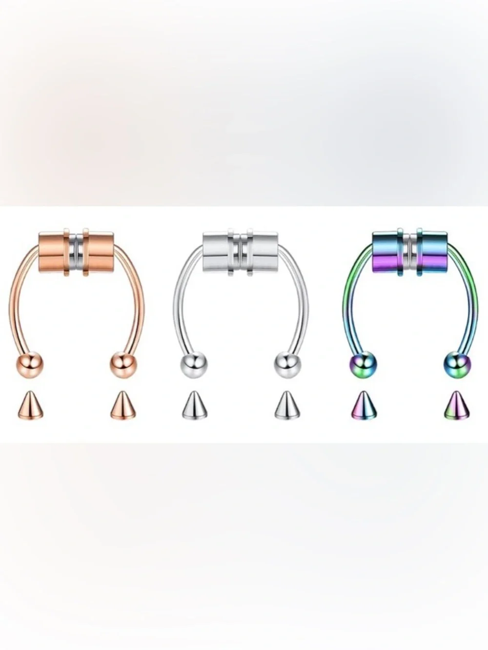 3x Magnetic Non-Piercing Nose Rings Fake Septum Segment Helix Club Clickers Punk